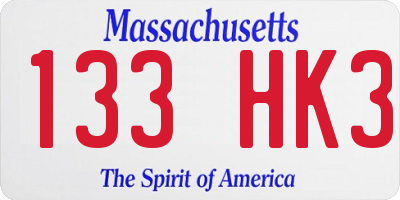 MA license plate 133HK3