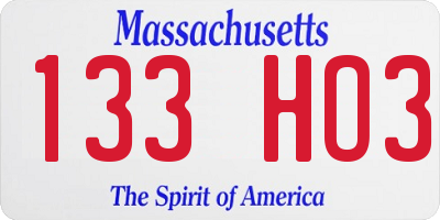 MA license plate 133HO3