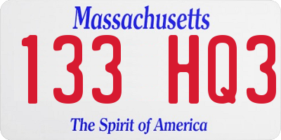 MA license plate 133HQ3