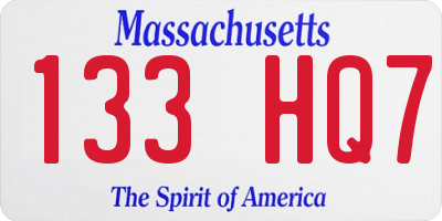 MA license plate 133HQ7