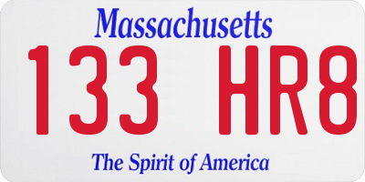MA license plate 133HR8