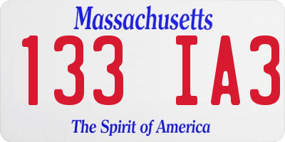 MA license plate 133IA3