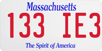 MA license plate 133IE3