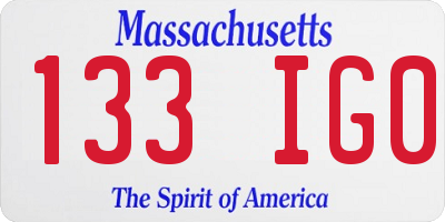 MA license plate 133IG0