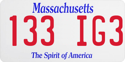 MA license plate 133IG3