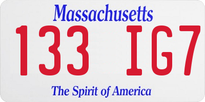 MA license plate 133IG7