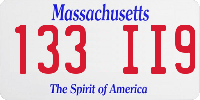 MA license plate 133II9
