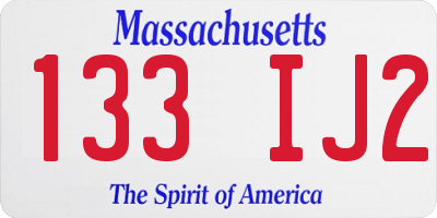 MA license plate 133IJ2