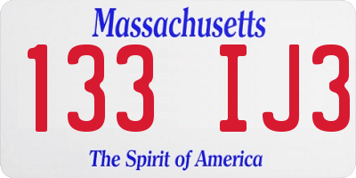 MA license plate 133IJ3