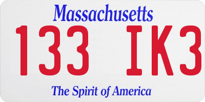 MA license plate 133IK3