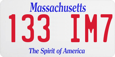 MA license plate 133IM7