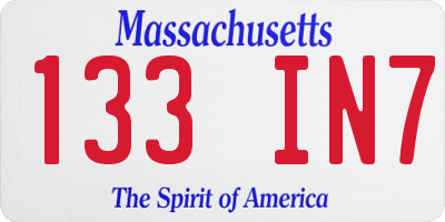 MA license plate 133IN7