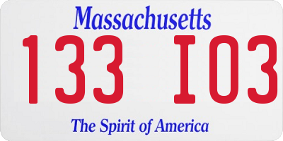 MA license plate 133IO3