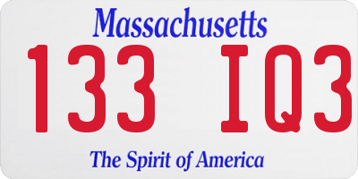 MA license plate 133IQ3