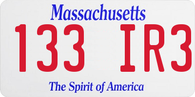 MA license plate 133IR3