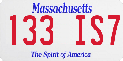 MA license plate 133IS7