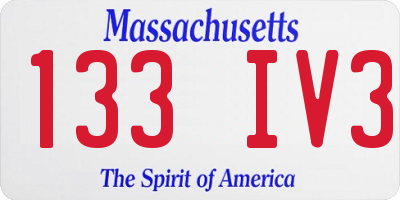 MA license plate 133IV3