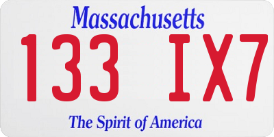 MA license plate 133IX7