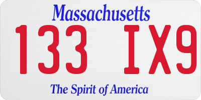 MA license plate 133IX9