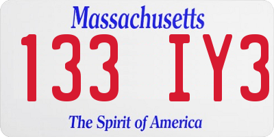 MA license plate 133IY3
