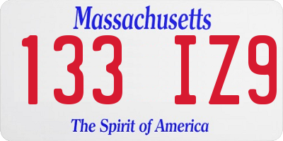 MA license plate 133IZ9