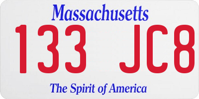 MA license plate 133JC8