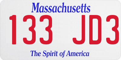 MA license plate 133JD3