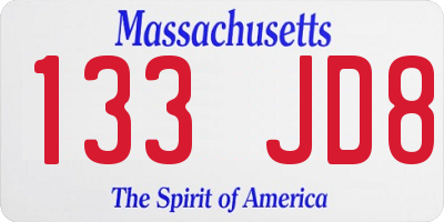 MA license plate 133JD8