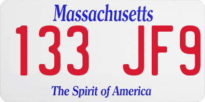 MA license plate 133JF9