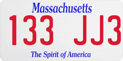 MA license plate 133JJ3