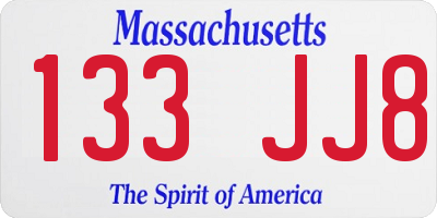 MA license plate 133JJ8