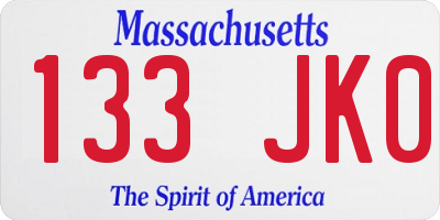 MA license plate 133JK0