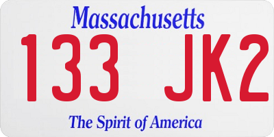 MA license plate 133JK2