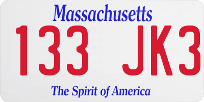MA license plate 133JK3