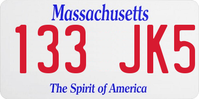 MA license plate 133JK5
