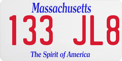 MA license plate 133JL8