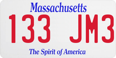 MA license plate 133JM3