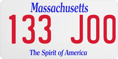 MA license plate 133JO0