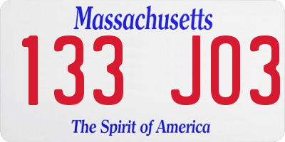 MA license plate 133JO3
