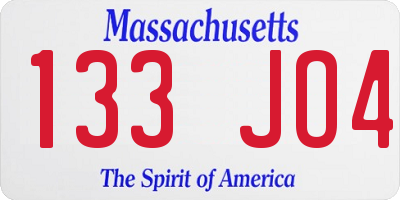 MA license plate 133JO4