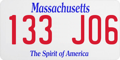 MA license plate 133JO6