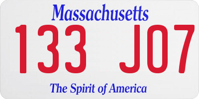MA license plate 133JO7