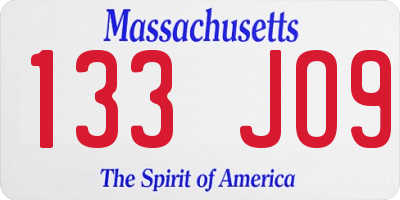 MA license plate 133JO9