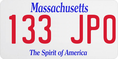 MA license plate 133JP0