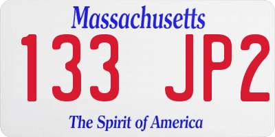 MA license plate 133JP2