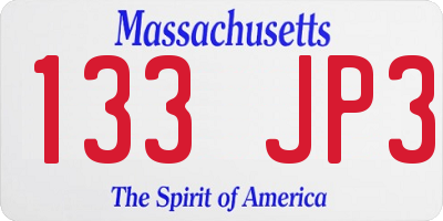 MA license plate 133JP3