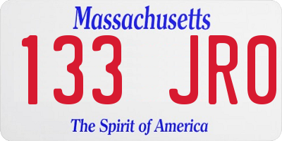 MA license plate 133JR0