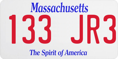 MA license plate 133JR3