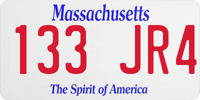 MA license plate 133JR4