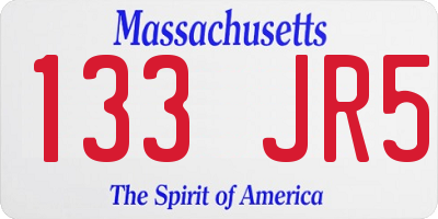 MA license plate 133JR5